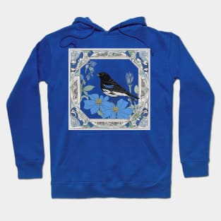 Lark Bunting And Colorado Blue Columbine In Decorative Border Hoodie